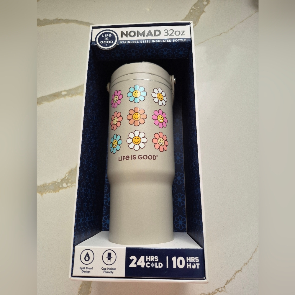 Life Is Good Stainless Steel Waterbottle 32 oz. Flip Top, Top Handle